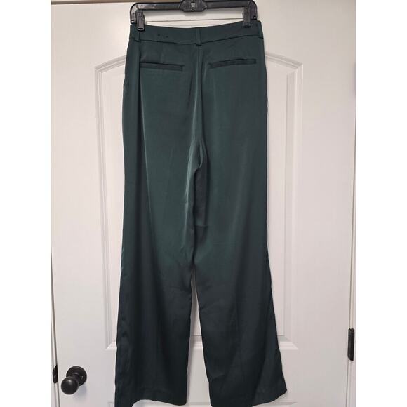 Ella Rafaella Pleated Wide Leg Pants Emerald Green Size 6 TJ962 Silk Like - Picture 4 of 7